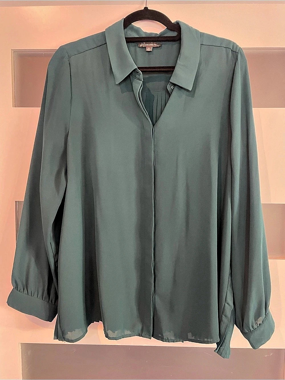 ADRIANNA PAPELL Pleated Back Blouse in Green XL